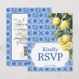 🌈 Ernährungsbedarf + QR Azul & Limone Romance RSVP Karte