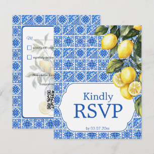 🌈 Ernährungsbedarf + QR Azul & Limone Romance RSVP Karte