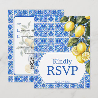 🌈 Ernährungsbedarf + QR Azul & Limone Romance RSVP Karte