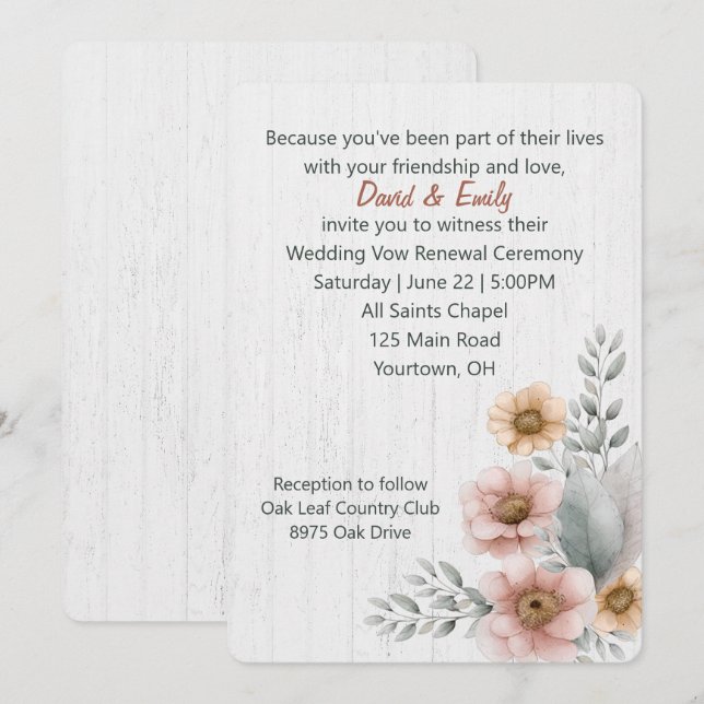 Erneuerbare Blume auf Holz Einladung (Vorne/Hinten)