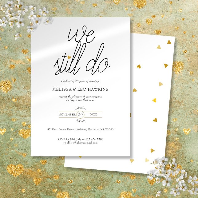 Erneuern wir noch immer die schicke Gold Liebe Her Einladung (Vow Renewal We Still Do Chic Gold Love Heart Invitation)