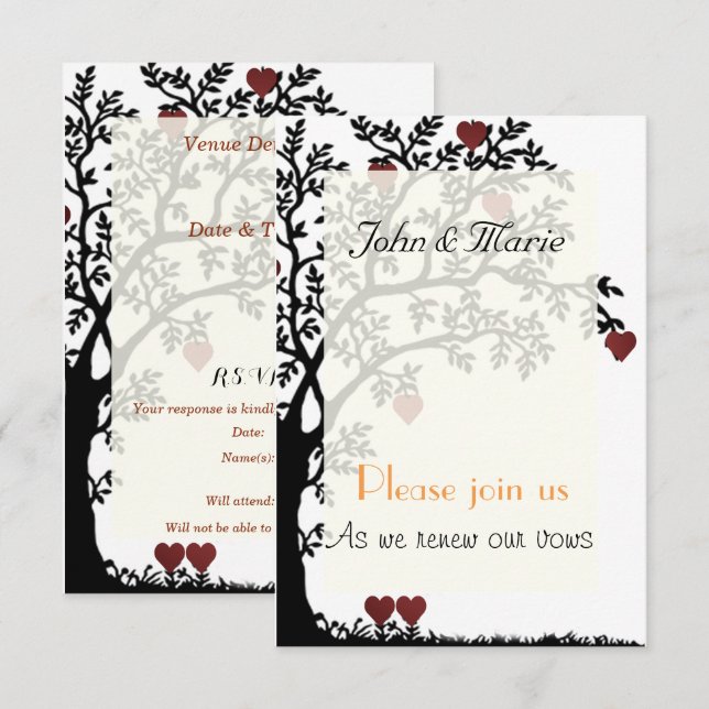 Erneuerung von Herz und Baum für die Hochzeit Einladung (Vorne/Hinten)