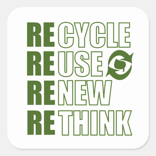 Erneute Neuüberlegung der Wiederverwendung gerecyc Quadratischer Aufkleber (Vorderseite)