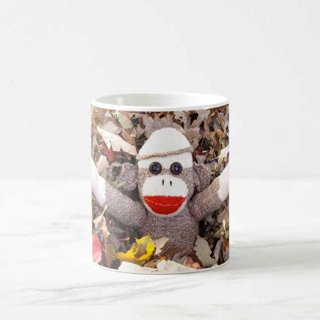 Ernie der Socken-Affe-Herbst verlässt Tasse (Mittel)