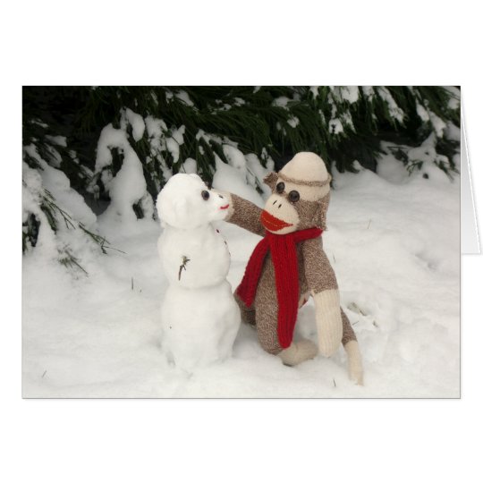Ernie die Socken-Affe-Schneemann-Feiertags-Karte Karte