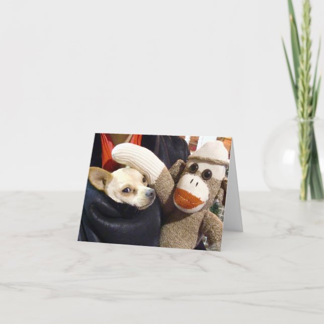 Ernie the Sock Monkey and Chihuahua Card Karte (Vorderseite)