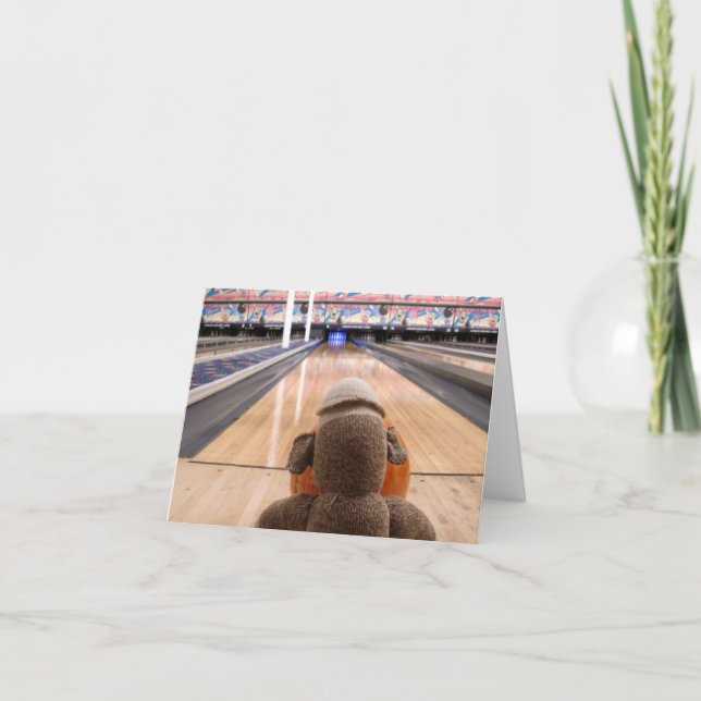 Ernie the Sock Monkey Bowling Note Card Karte (Vorderseite)