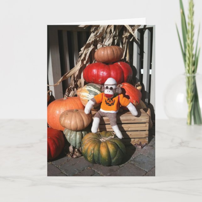 Ernie the Sock Monkey Halloween Pumpkin Card Karte (Vorderseite)