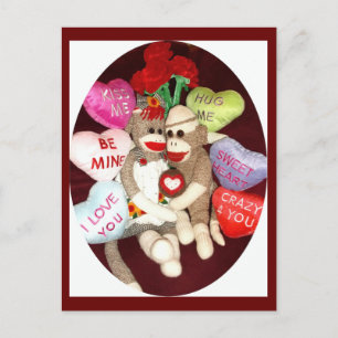 Ernie the Sock Monkey Hearts Valentine Carte posta