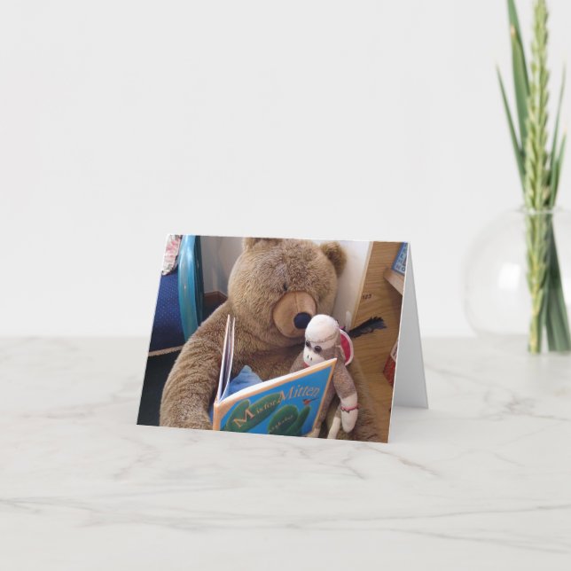 Ernie the Sock Monkey Reading Note Card Karte (Vorderseite)