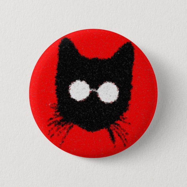 Ernste Hipster-Katze mit Glas-Silhouette Button (Vorderseite)