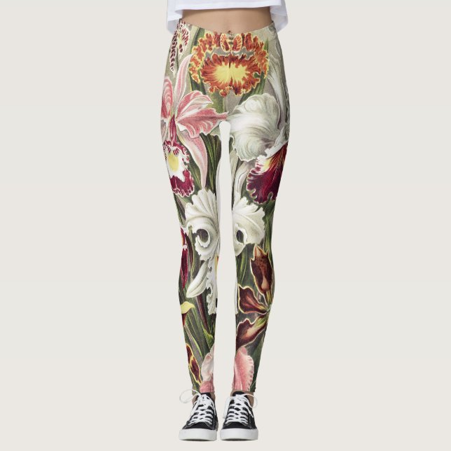 ErnstHaeckel Vintage Botanical Orchid Illustration Leggings (Vorderseite)