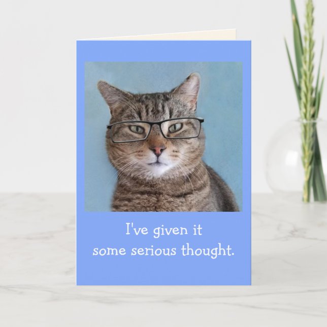 Ernsthaftes Denken Katze zum Geburtstag Karte (Vorderseite)