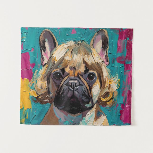 Ernsthaftes Hunde-Ölgemälde (#3) Wandteppich (Vorderseite (Horizontal))