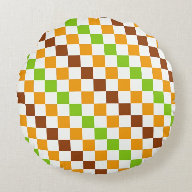 Ernte-Diagonal-Kontrollbrettmuster Rundes Kissen (Vorderseite)