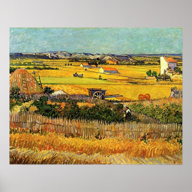 Ernte in La Crau, mit Montmajour.. Poster (Vorne)