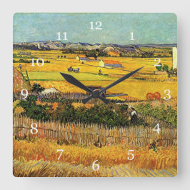 Ernte in La Crau, mit Montmajour... Quadratische Wanduhr