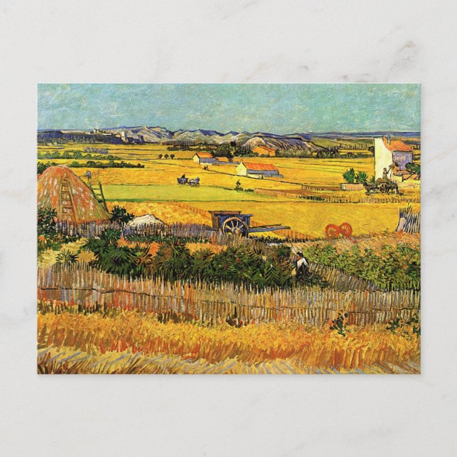 Ernte in La Crau, Montmajour von Vincent van Gogh Postkarte (Vorderseite)