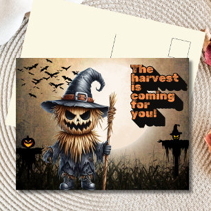 Ernte-Jäger-Grusel-Vogelscheuche Halloween Feiertagspostkarte