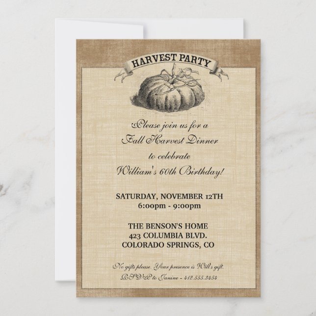 Ernte-Party Einladung (Vorderseite)