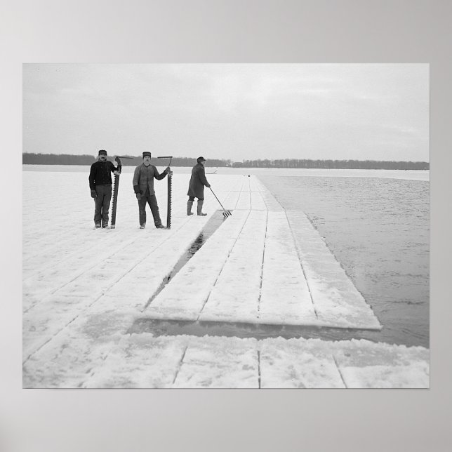 Ernte von Eisblöcken, 1906. Vintages Foto Poster (Vorne)