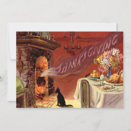 Erntedank-Abendessen-schwarze Katzen-Kamin die Feiertagskarte