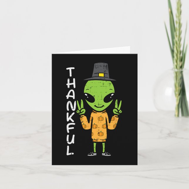 Erntedank Alien Dankend Funny Fall Space Männer B Karte (Vorderseite)