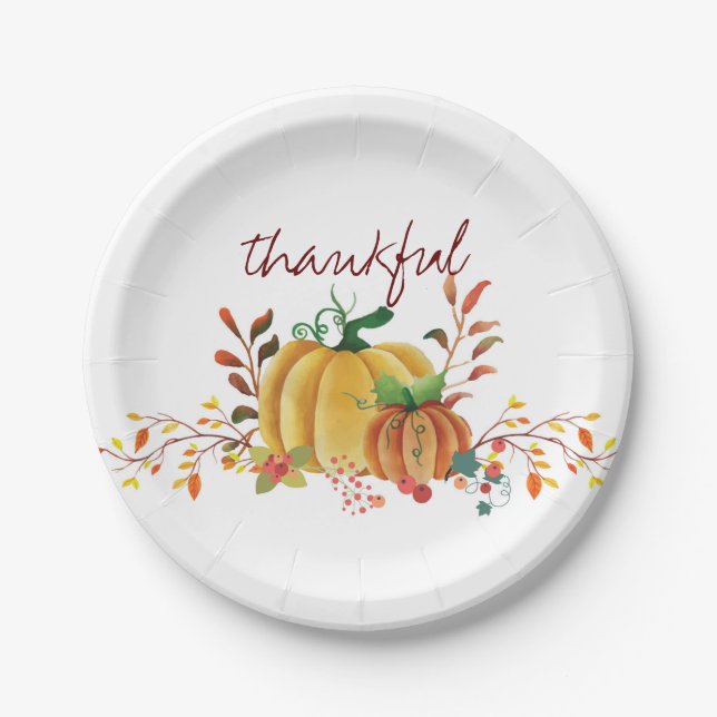 Erntedank Aquarell Pumpkin-Design Pappteller (Vorderseite)