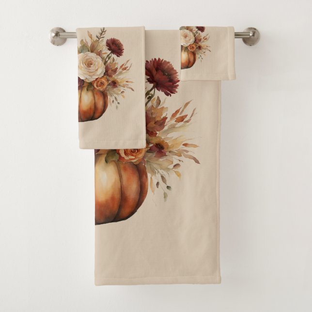 Erntedank-Aquarellpumpen und Blume Badhandtuch Set (Insitu)