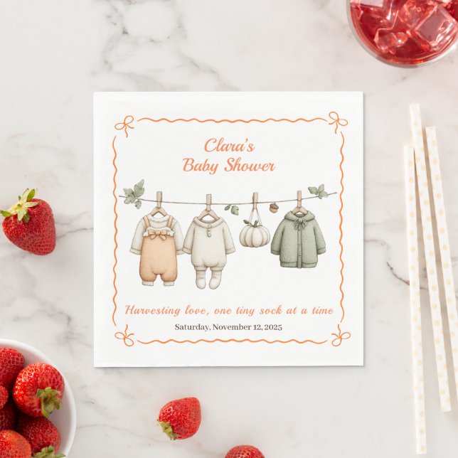 Erntedank Baby Shower Girl | Gemütliche Wäschelein Serviette (Beispiel)