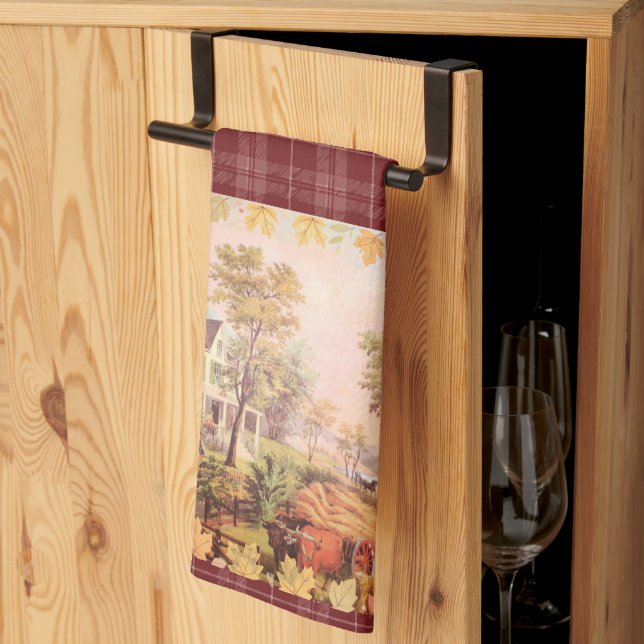 Erntedank Bauern Zuhause Harvest Kariert Geschirrtuch (Drittel gefaltet)