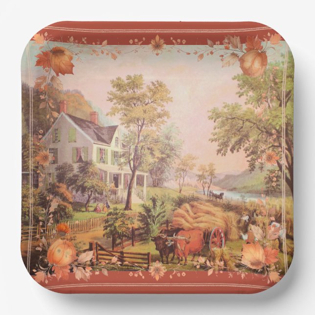 Erntedank Bauern Zuhause Harvest Pappteller (Vorderseite)