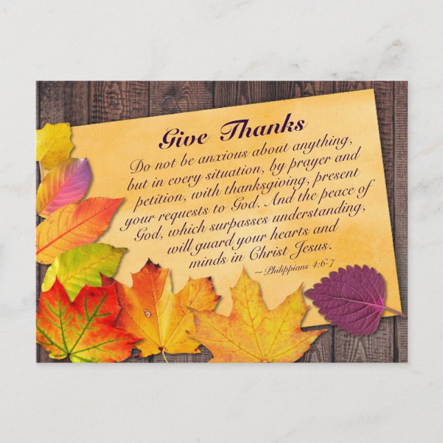 Erntedank Bible Verse Philippianer 4:6-7 Herbst Postkarte (Vorderseite)