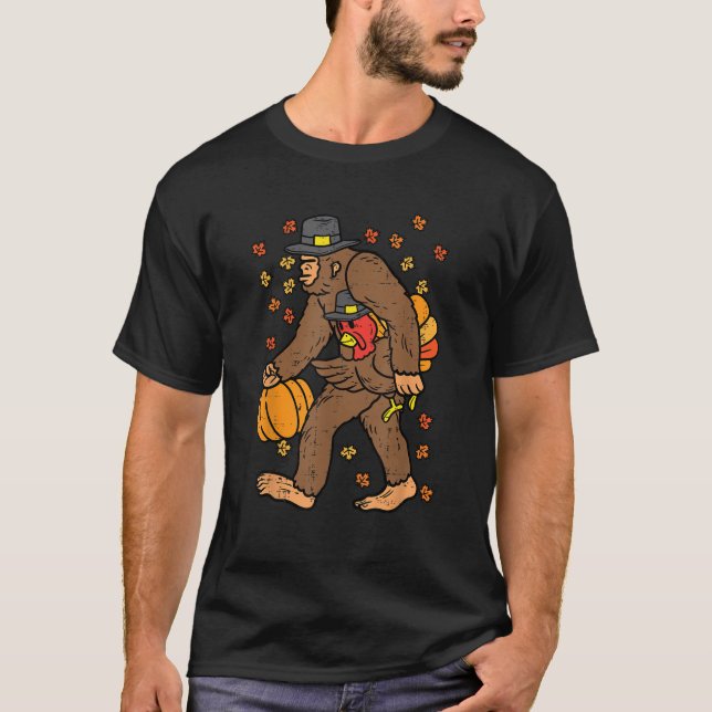 Erntedank Bigfoot Pilgrim Funny Sasquatch Men W T-Shirt (Vorderseite)