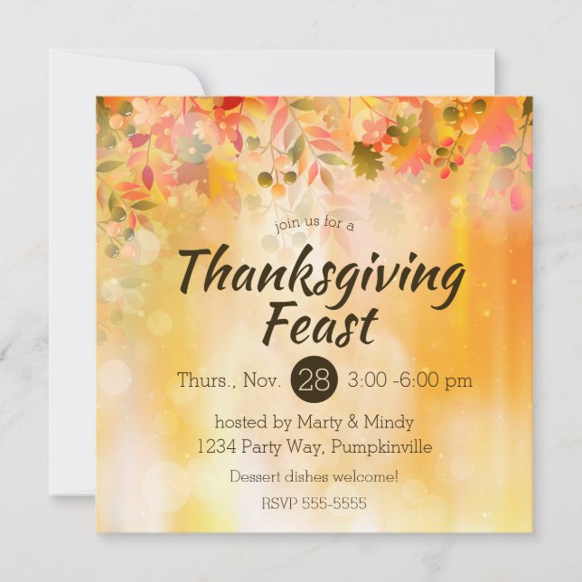 Erntedank Blätter Herbstsparkle Einladung (Vorderseite)