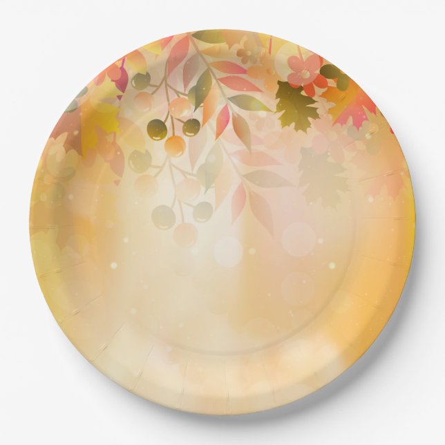 Erntedank Blätter Herbstsparkle Pappteller (Vorderseite)