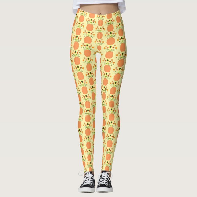Erntedank Blume in Pumpkin Gemustert Leggings (Vorderseite)