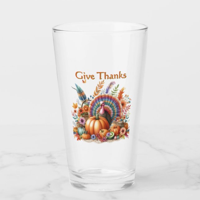 Erntedank Boho Turkey Pint Glas (Vorderseite)