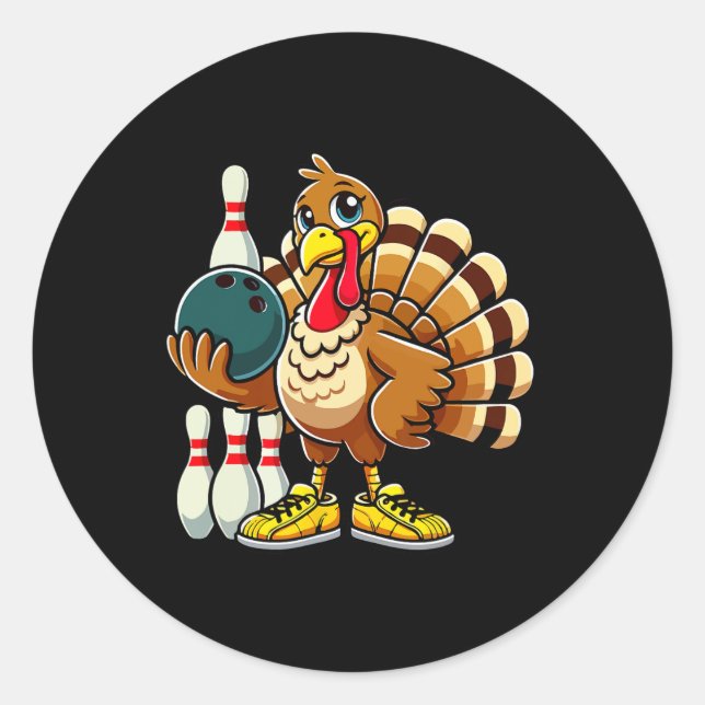 Erntedank Bowling Shirt Damen Männer Funny Türkei Runder Aufkleber (Vorderseite)