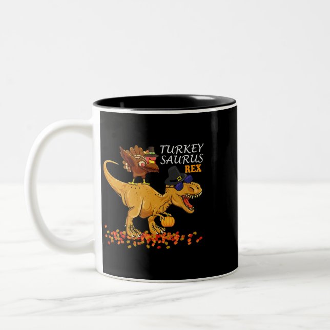 Erntedank Boys Turkey Saurus T Rex Dino Kinder Di Zweifarbige Tasse (Links)