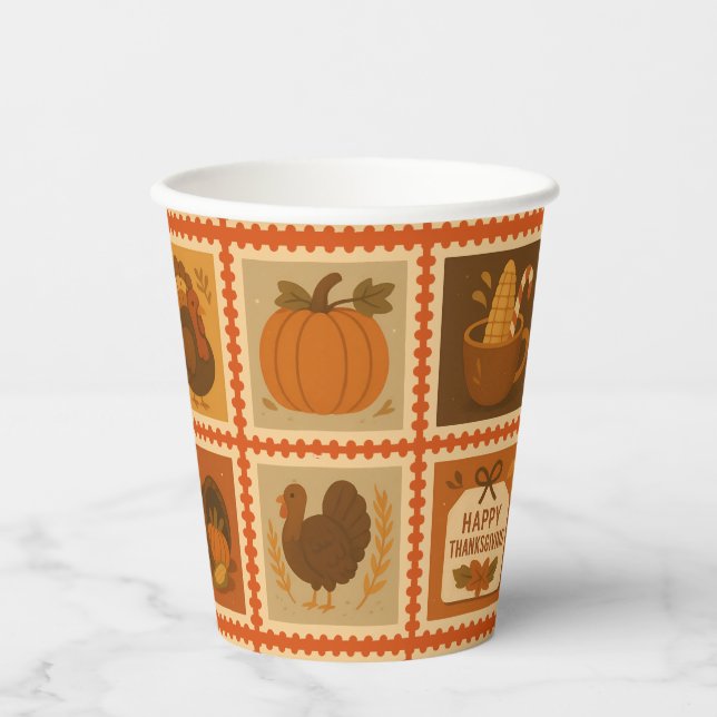 Erntedank Briefmarke Collage Party Pappbecher (Vorderseite)