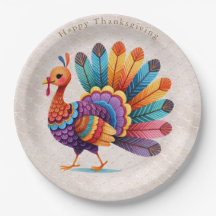 Erntedank Bright Feathers Türkei Papierplatte