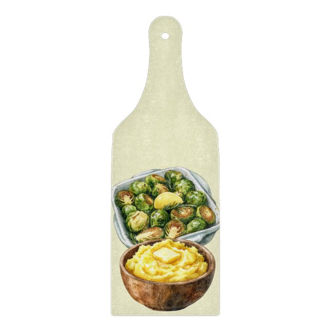 ERNTEDANK BRUSSLE SPROUTS & MASHED KARTOFFELN SCHNEIDEBRETT (Vorderseite)