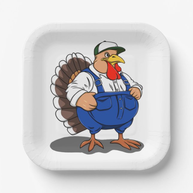 Erntedank, Cartoon Bauer Türkei, Pappteller (Vorderseite)