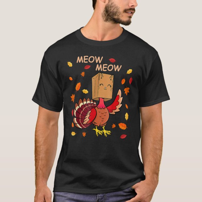 Erntedank Cat Fake Cat Meow Erntedank Turke T-Shirt (Vorderseite)