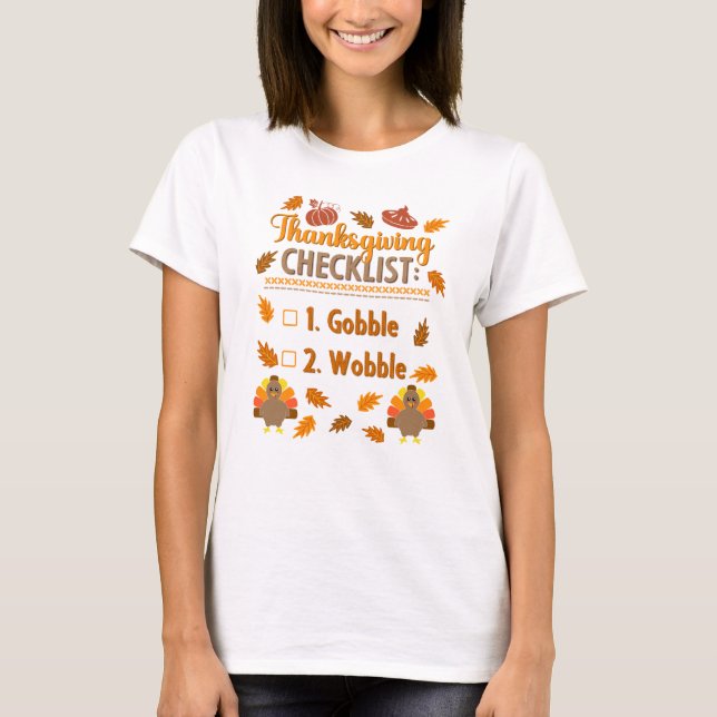 Erntedank Checklist Gobble Wobble Ugly Sweater T-Shirt (Vorderseite)