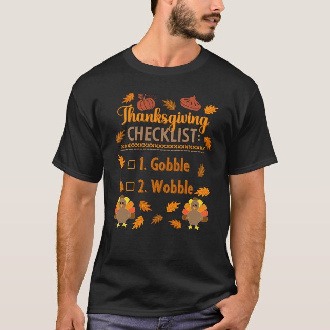 Erntedank Checklist Gobble Wobble Ugly Sweater T-Shirt (Vorderseite)
