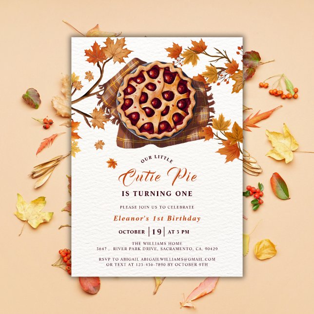 Erntedank Cherry Süsse Pie Herbst erster Geburtsta Einladung (Cutie Pie 1st Birthday Party Invitation Template)