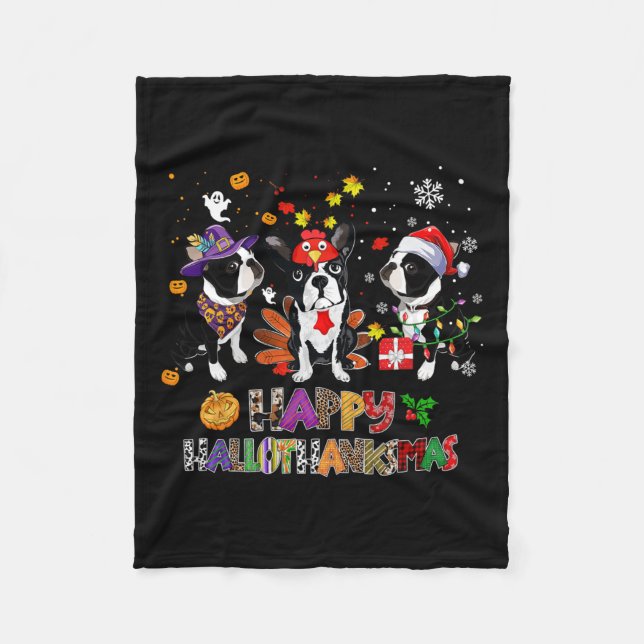 Erntedank Christmas Boston Terrier Dog Hallotha Fleecedecke (Vorderseite)