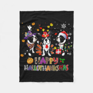 Erntedank Christmas Boston Terrier Dog Hallotha Fleecedecke